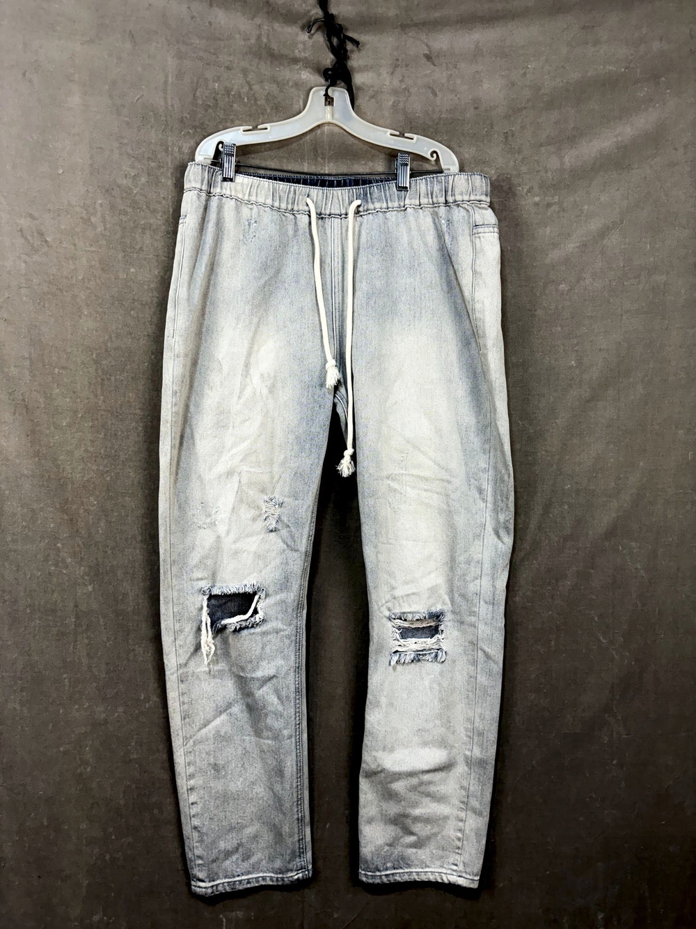 Easel Light Wash Ripped Denim Jeans, Elastic & Drawstring Waist - Size M